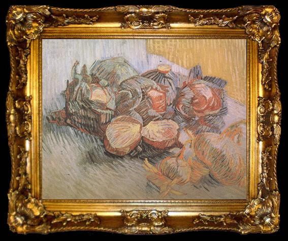 framed  Vincent Van Gogh Still life with Red Cabbages and Onions (nn04), ta009-2